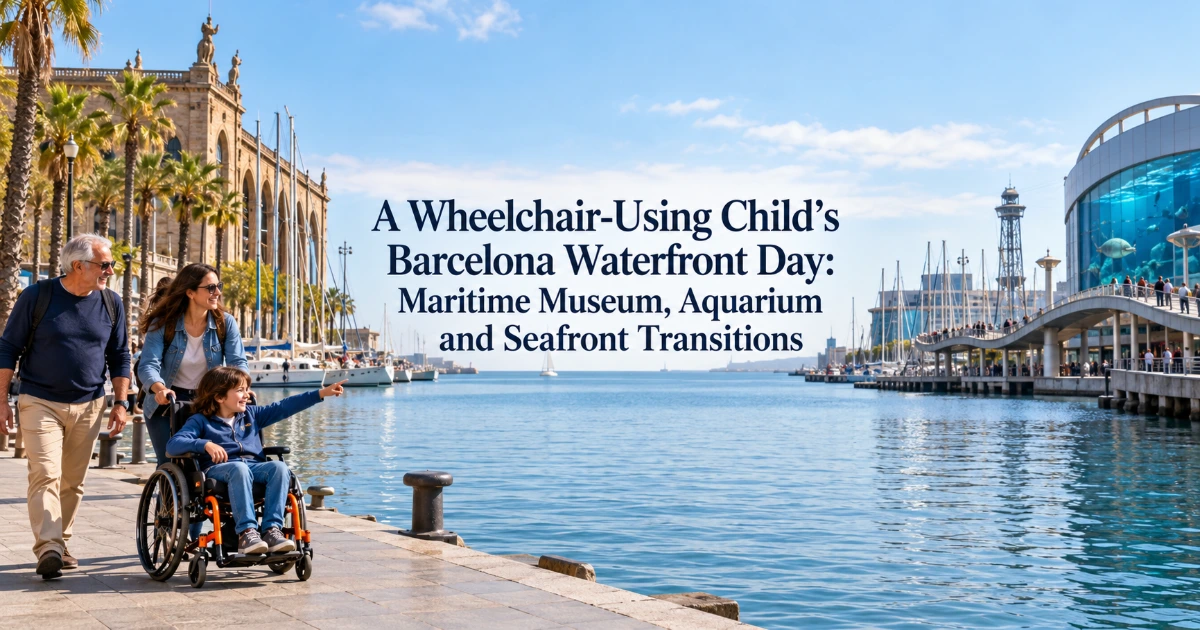 barcelona — A Wheelchair-Using Child’s Barcelona Waterfront Day: Maritime Museum, Aquarium and Seafront Transitions