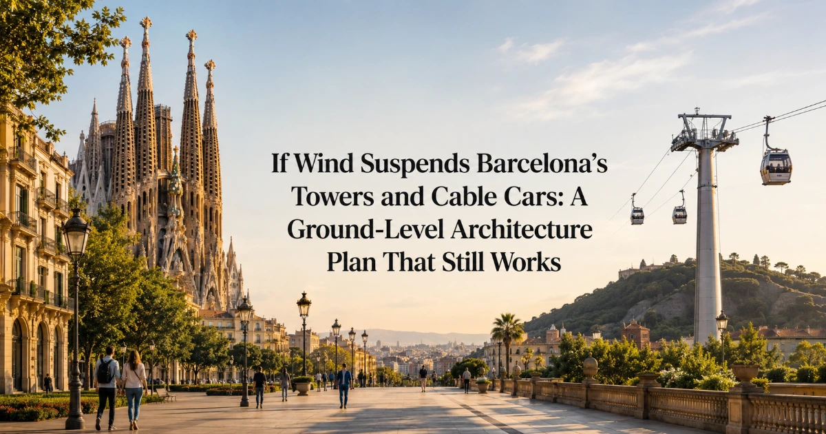 barcelona — If Wind Suspends Barcelona’s Towers and Cable Cars: A Ground-Level Architecture Plan That Still Works
