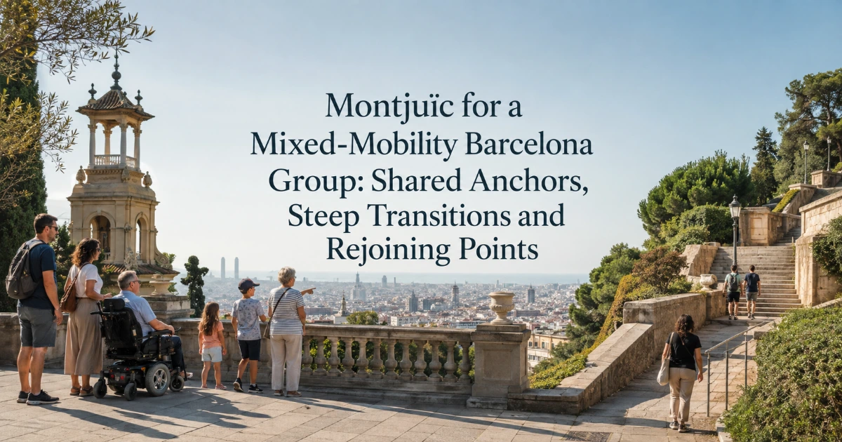 barcelona — Montjuïc for a Mixed-Mobility Barcelona Group: Shared Anchors, Steep Transitions and Rejoining Points