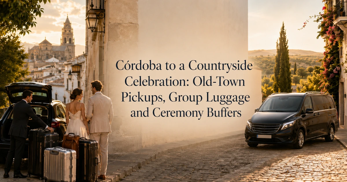 cordoba — Córdoba to a Countryside Celebration: Old-Town Pickups, Group Luggage and Ceremony Buffers