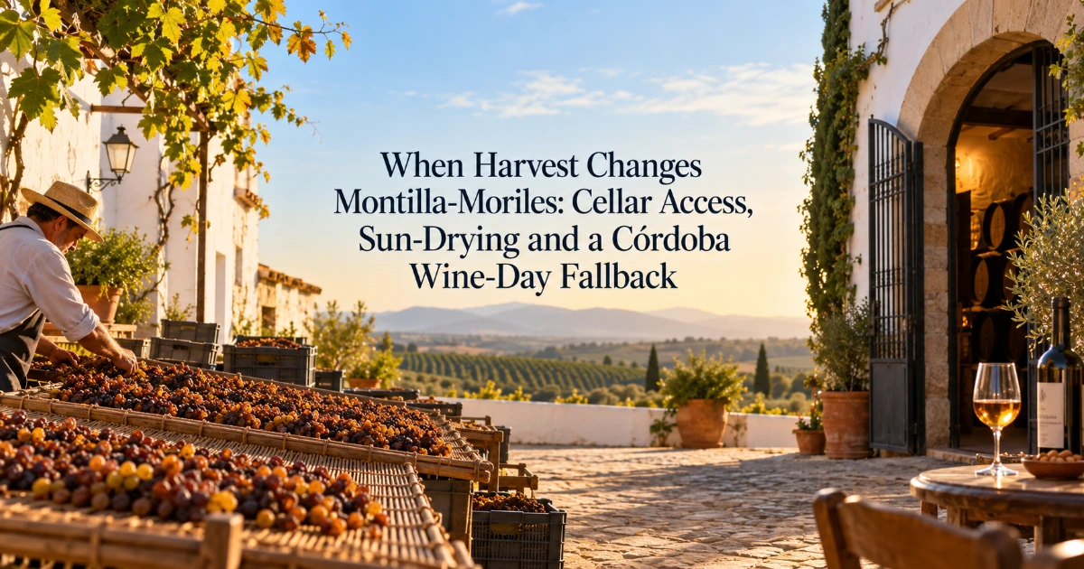 cordoba — When Harvest Changes Montilla-Moriles: Cellar Access, Sun-Drying and a Córdoba Wine-Day Fallback