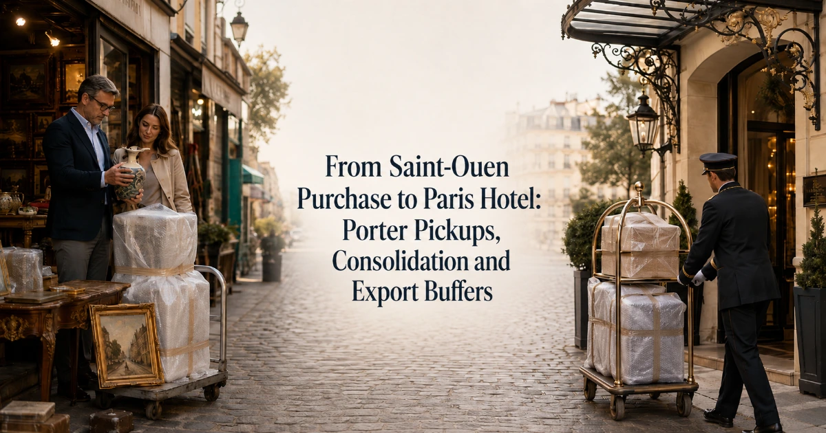 paris — From Saint-Ouen Purchase to Paris Hotel: Porter Pickups, Consolidation and Export Buffers